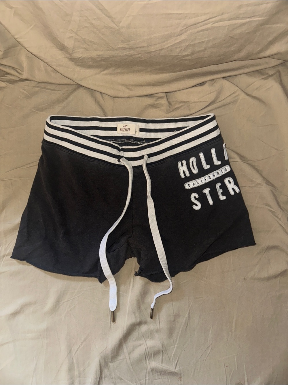 Hollister Black Athletic Lounge Shorts with White Stripe Waistband